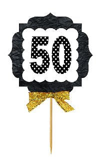 50th Birthday Anniversary Gold Ribbon Novelty Cupcake Appetizer Decoration Toppers / Picks -12ct