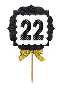22nd Birthday Anniversary Gold Ribbon Novelty Cupcake Appetizer Decoration Toppers / Picks -12ct