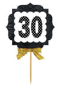 30th Birthday Anniversary Gold Ribbon Novelty Cupcake Appetizer Decoration Toppers / Picks -12ct