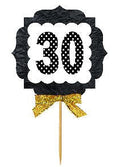 30th Birthday Anniversary Gold Ribbon Novelty Cupcake Appetizer Decoration Toppers / Picks -12ct