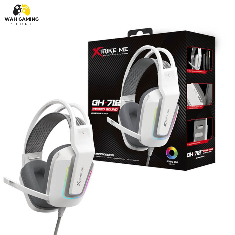 Xtrike Me GH-712 RGB Wired Gaming Headset White – 7.1 Surround Sound, Noise Canceling Mic, 50MM Drivers