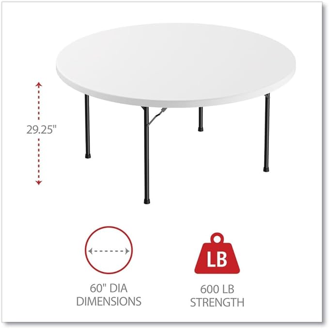 Alera Round Plastic Folding Table, 60" Diameter x 29.25h, White