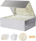 UoeRing 1 Pcs Silver Gift Box 9.5x6x3 inch Small Luxury Gift Box for Presents with Magnetic Lid Collapsible,Birthday,Christmas,Contains Card, Ribbon, Tissue Paper,Shredded Paper Fille