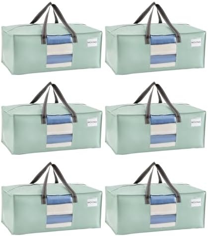 VENO Heavy Duty Moving Bags, Storage Bags, Clear Window, Light Green,6 Pack