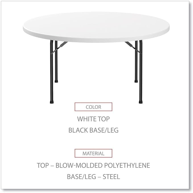 Alera Round Plastic Folding Table, 60" Diameter x 29.25h, White