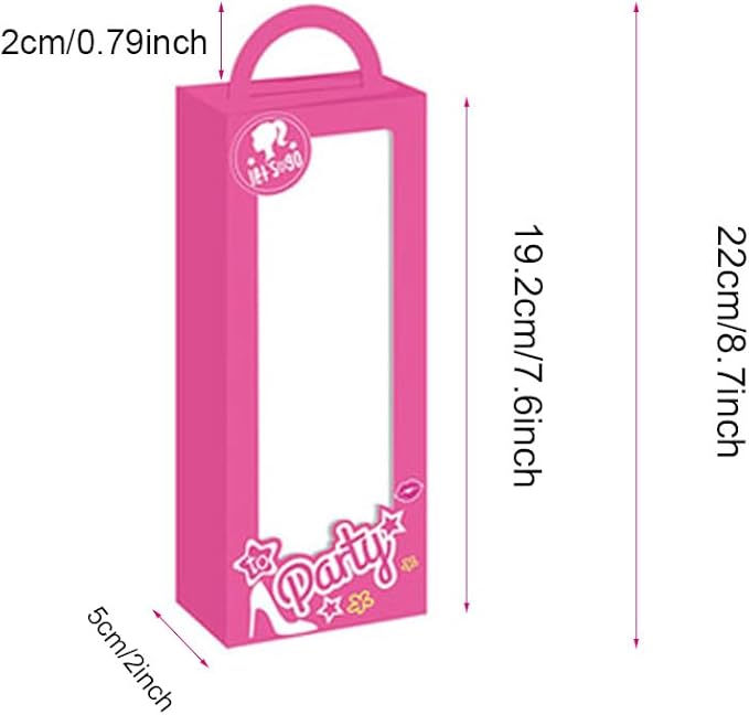 Namhcir 12PCS Hot Pink Party Favor Boxes, Pink Doll Gift Goodie Bag Candy Box with Handle for Girls Women's Party, Wedding, Anniversary, Christmas
