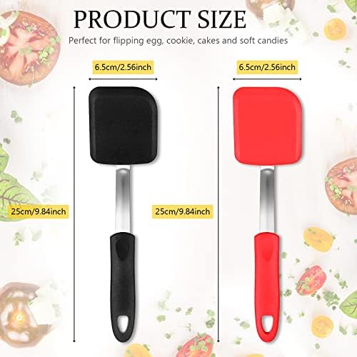 2 Pcs Mini Silicone Cookie Brownie Spatula,Solid Flat,Black, Red