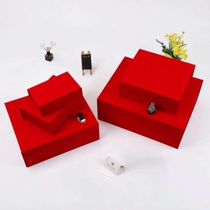 UoeRing 6 Pack Red Gift Box Large 13.5x11.8x4.7 inch Luxury Gift Box for Presents with Magnetic Closure Lid Collapsible,Birthday,Christmas,Contains Card, Ribbon, Tissue Paper,Shredded Paper Filler