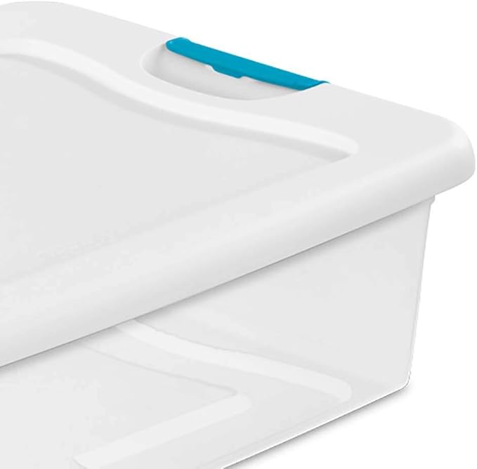 Sterilite 14968006 32 Quart White/Clear Plastic Storage Box With Blue Aquarium Latches
