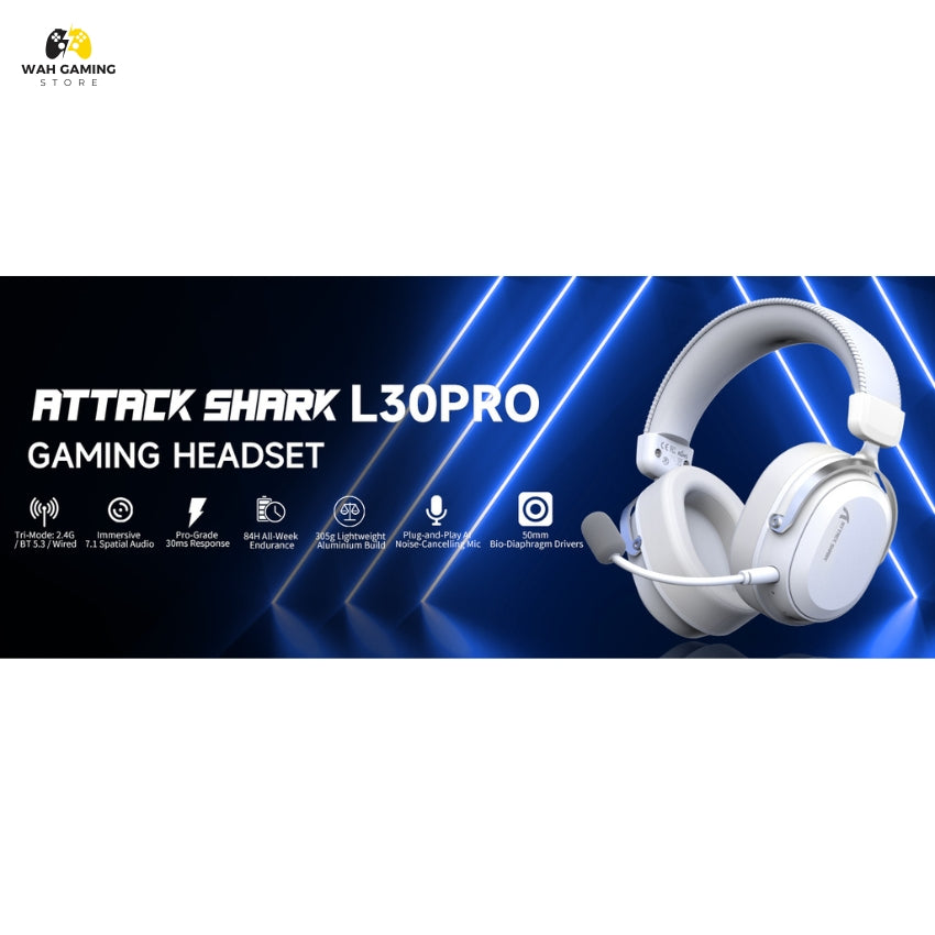 ATTACK SHARK L30PRO Wireless Gaming Headset – 7.1 Surround Sound Tri-Mode Gaming Headphones with 50mm Drivers & Low Latency
