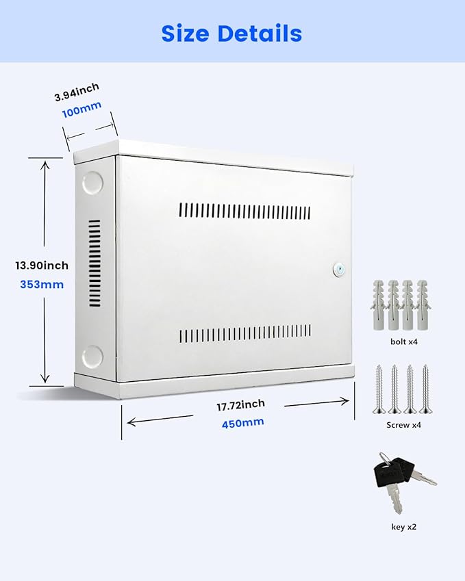 DVR Lock Box & NVR Enclosure, Heavy Duty Lockable Steel Cabinet for CCTV Surveillance Systems, Wall-Mount Design with Ventilation and Cable Management