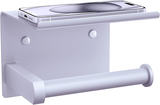 Tindbea Toilet Paper Holder with Shelf Adhesive or Screw Wall Mounted Toilet Paper Roll Dispenser Storage, Stainless Steel Bathroom Shelf Holder Accessories (Lavender Purple)