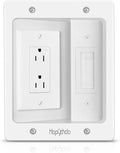 Recessed Outlet Box for Wall Mount TV, Behind TV Outlet Box with Dual Power Receptacle, in Wall Cable Management Kit, TV Cord Hider for Home Office, White