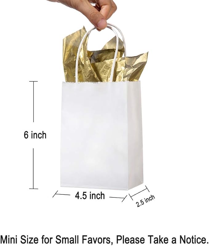 AWELL Mini Size White Paper Bag with Handle Party Favours Bag 6x4.5x2.5 inch for Wedding Birthday Baby Shower Recycled Bag, Pack of 24