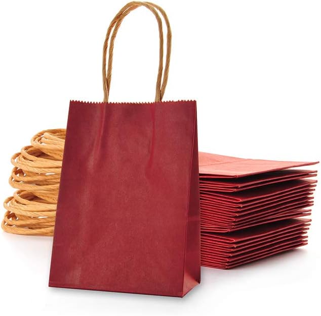 AWELL Small Wine Red Paper Bag with Handle - Party Favours, 6x4.5x2.5 inch for Christmas, Wedding, Birthday - Recycled, Pack of 24