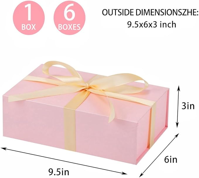 UoeRing 1 Pcs Pink Gift Box 9.5x6x3 inch Small Luxury Gift Box for Presents with Magnetic Lid Collapsible,Birthday,Christmas,Contains Card, Ribbon, Tissue Paper,Shredded Paper Fille