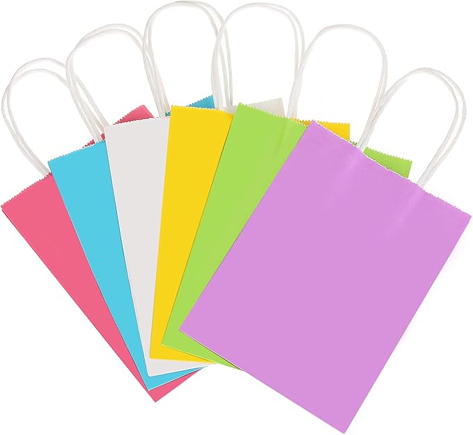 Kraft Paper Bags Rainbow Party Favor Gift Bags 6 Colors with Handles for Wedding, Baby Shower, Birthday Party Supplies (30)
