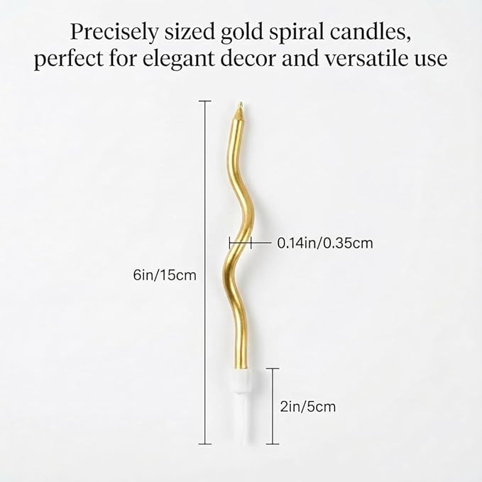 12-Count Spiral Birthday Candles, Long Twisty Gold Party Candles with Candle Holders, Long Burning for Weddings, Birthdays, Party Decorations, Cupcakes, Anniversary and Meetups (Gold)