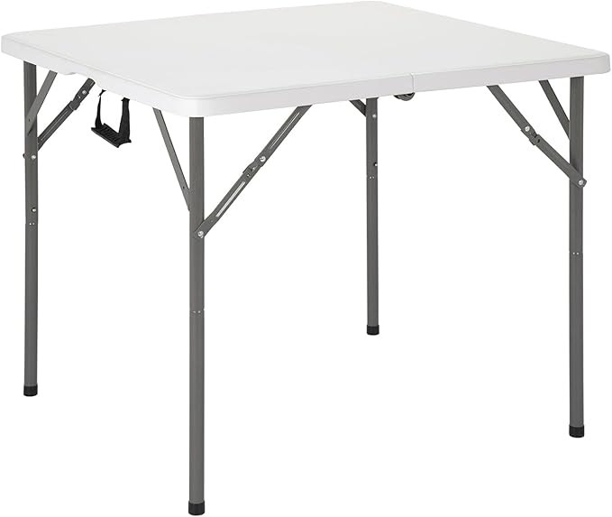 34" Square Folding Table, Portable Plastic Table No Assembly Needed, Fold-in-Half Design with Handle for Indoor Outdoor, Camping, Events, Banquets - White
