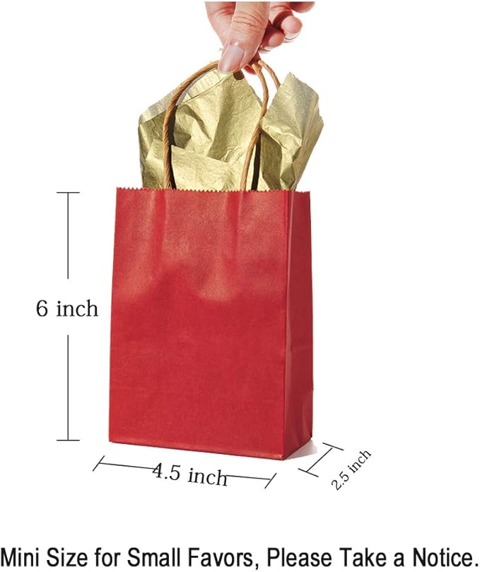 AWELL Small Wine Red Paper Bag with Handle - Party Favours, 6x4.5x2.5 inch for Christmas, Wedding, Birthday - Recycled, Pack of 24
