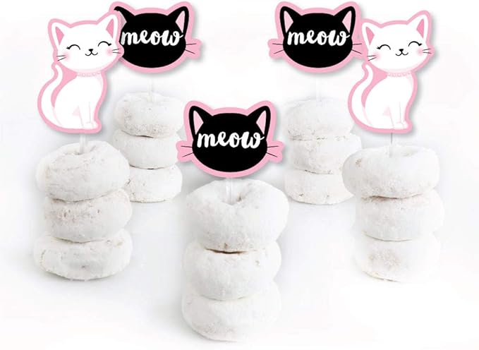 Big Dot of Happiness Purr-fect Kitty Cat - Dessert Cupcake Toppers - Kitten Meow Baby Shower or Birthday Party Clear Treat Picks - Set of 24