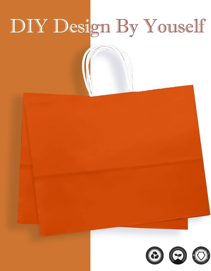 qiqee 24PCS Large Gift Bag with Handles Bulk 13"x4.5"x10" Gift Bags Orange Bags Multiple Uses (32x11x25cm,Wide Large)