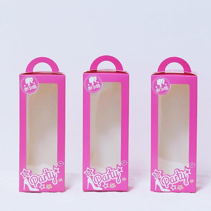 Namhcir 12PCS Hot Pink Party Favor Boxes, Pink Doll Gift Goodie Bag Candy Box with Handle for Girls Women's Party, Wedding, Anniversary, Christmas