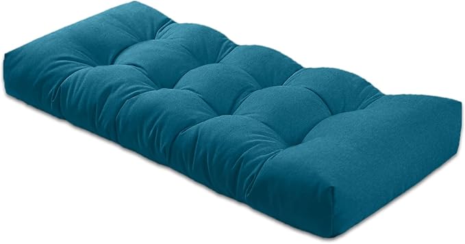 Bench Cushion 27 inches,Indoor/Outdoor Non-Slip Tufted Cushions, Premium Waterproof Linen, Soft Piano Sofa Cushions, Entryway Storage, Bay Window, High-Density Memory Foam(Dark Blue-27x12x4in)