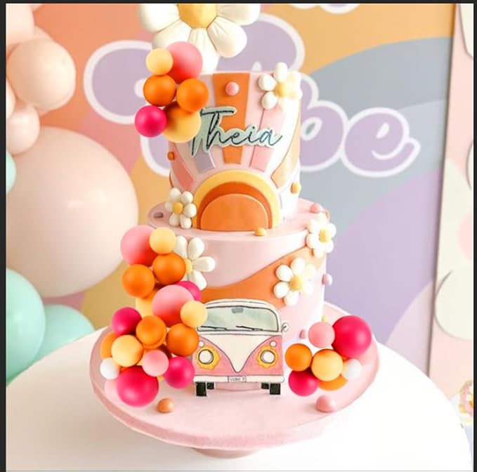 52 Pcs Goovy Theme Ball Cake Decorations - Rose Pink Orange Yellow White Ball Dessert Picks & Cupcake Toppers, Wedding Bridal Shower Birthday Party Baby Shower Gender Reveal Cake Supplies
