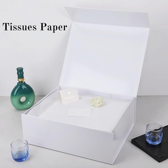 UoeRing 2 Pack White Gift Box Large 13.5x11.8x4.7 inch Luxury Gift Box for Presents with Magnetic Closure Lid Collapsible,Birthday,Christmas,Contains Card, Ribbon, Tissue Paper,Shredded Paper Filler