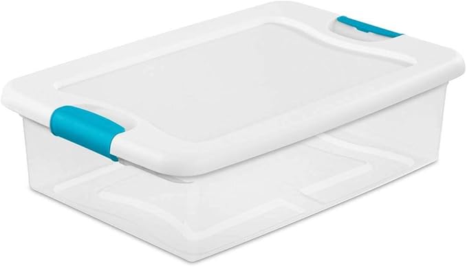 Sterilite 14968006 32 Quart White/Clear Plastic Storage Box With Blue Aquarium Latches