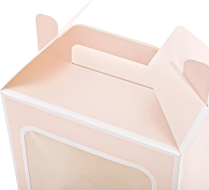 Tosnail 30-Pack Pink Gift Bags with Window, 9.8 Inches Tall Clear Favor Boxes, See Through Bag for Gifts, Party Favors, Weddings, Bridal Shower
