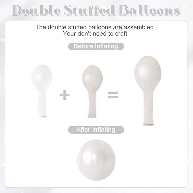 Pearl White Balloons, 60Pcs 12Inch Double Stuffed White Clear Balloons for Wedding Bridal Shower Baby Shower Engagement Birthday Party Decorations