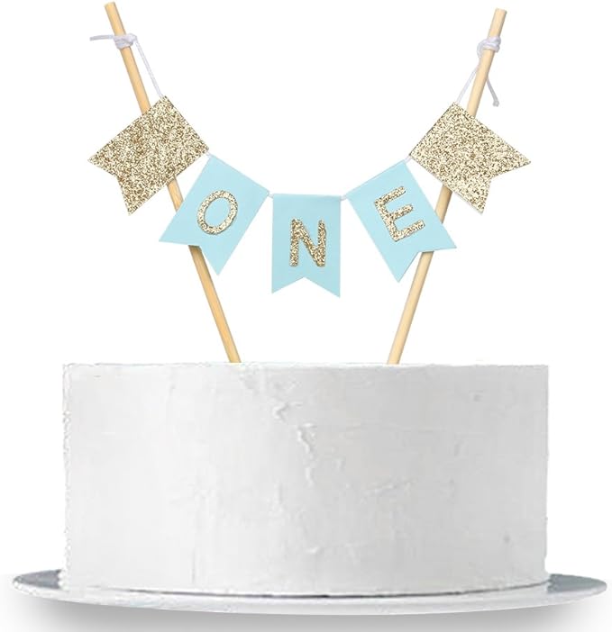 Handmade “ONE” Birthday Cake Topper - Baby Shower, 1st First Birthday Cake Bunting for Baby Boy Party Supplies
