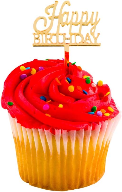 Restaurantware Top Cake Happy Birthday Cupcake Toppers 100 Mirrored Happy Birthday Pick For Cupcakes - For Parties And Celebrations Won’t Sink Into Pastries Blue Acrylic Cupcake Decoration