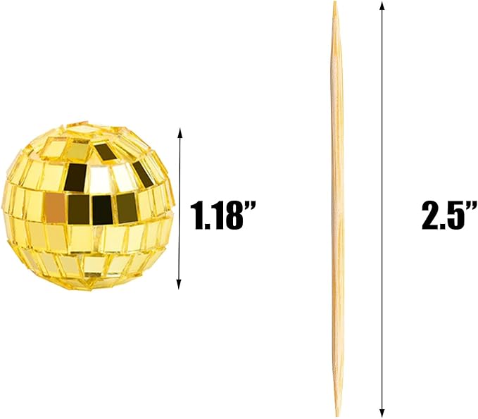 24 PCS Gold Disco Ball Cupcake Toppers, Disco Ball Cake Topper, Mini Disco Ball for 70s Disco Theme Party, 50th Birthday Party Golden Cake Decorations