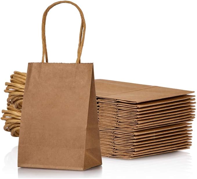 AWELL Mini Size Kraft Paper Bag with Handle Party Favours Bag 6x4.5x2.5 inch for Wedding Birthday Baby Shower Recycled Bag, Pack of 24