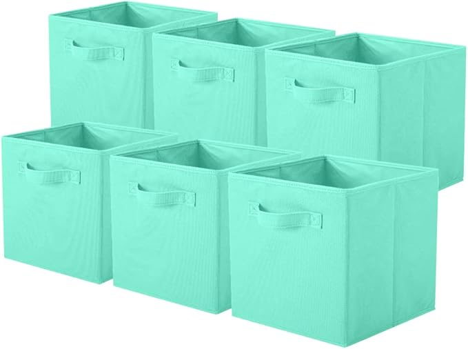 ShellKingdom Storage Bins, Foldable Fabric Storage Cubes and Cloth Organizer Drawer for Closet and Toys, 6 Pack (Mint Green)