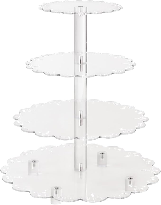 Gowing 4 Tier Cupcake Stand, Floral Decoration Cupcake Display Stand with Base, Acrylic Clear Tiered Dessert Stands for Party
