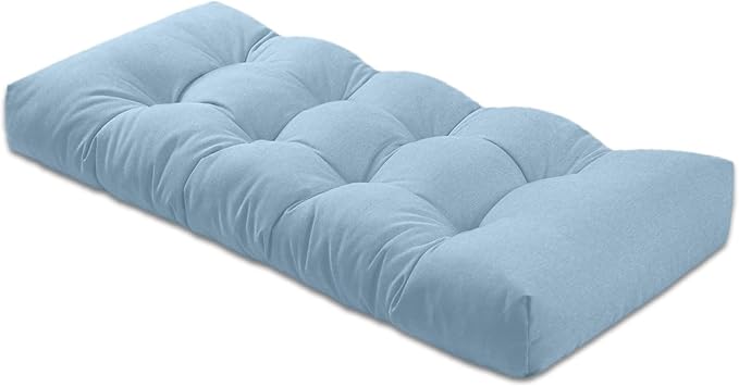Bench Cushion 47 inches,Indoor/Outdoor Non-Slip Tufted Cushions, Premium Waterproof Linen, Soft Piano Sofa Cushions, High-Density Memory Foam(Grey Blue-47x19x4in)