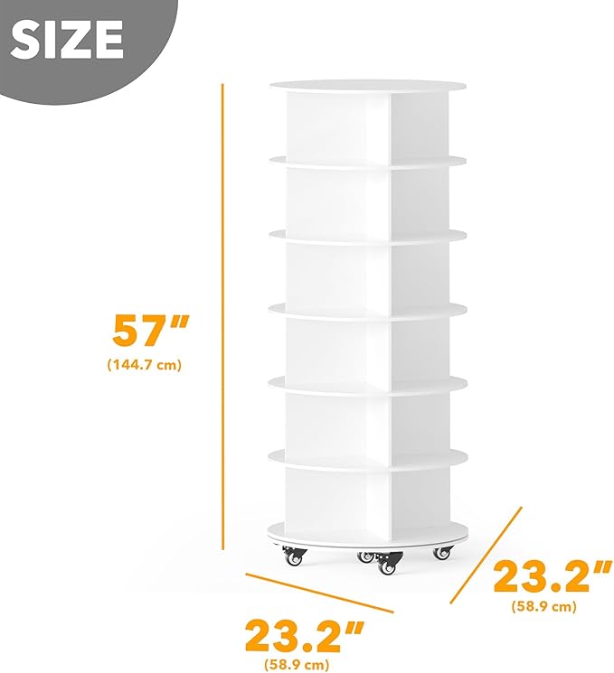 SpaceAid Spinning Shoe Rack with Wheels, 6 Tier Rotating Organizer Shoe Tower Lazy Susan with Thick Bottom, 360 Display Revolving Storage Shelf, Round Circular Rotate Organization, White
