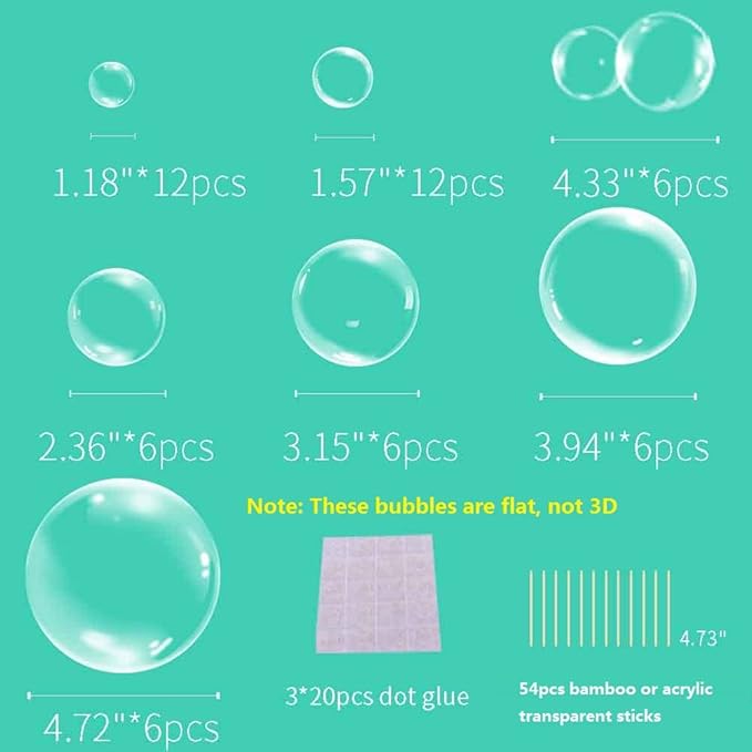 54Pcs Clear Flat Bubble Cake Decorations For Under Sea Party Favors Children's Party Supplies Ocean Baby Shower Mermaid Bubble Cupcake Toppers