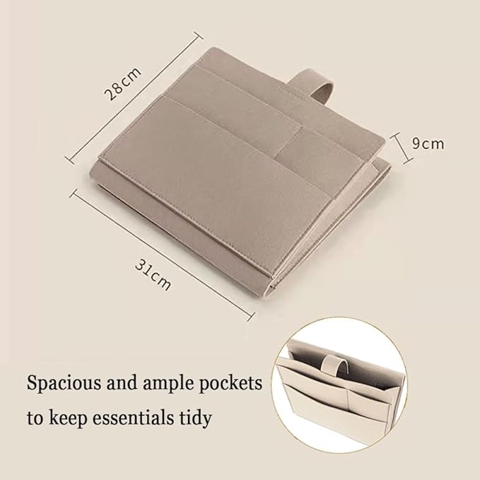 Bedside Caddy,Large Bed Caddy Hanging with Cord Slit, Bedside Remote Holder for Magazine,Books,Bunk Bed Accessories with Strong-Grip Loop Tape Sticky for Dorm, Bedroom, Sofa