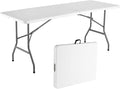 Folding Table 6ft, Portable Fold-in-Half Utility Table with Cloth for Party, Camping, Picnic, Banquet, Card, Wedding, Kitchen, BBQ - White