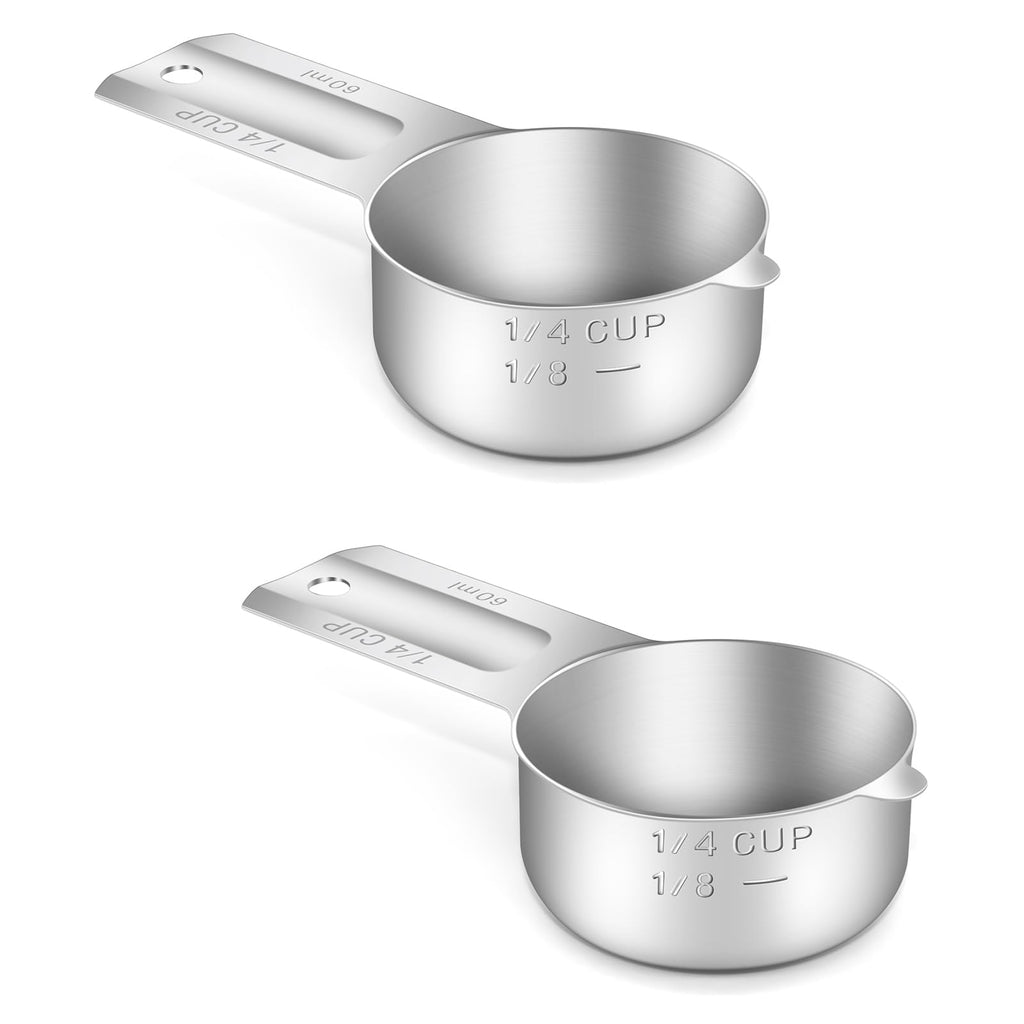 2PCS 1/4CUP(60ml, 2oz) Measuring Cup, 18/8 Stainless Steel Measure Scoop