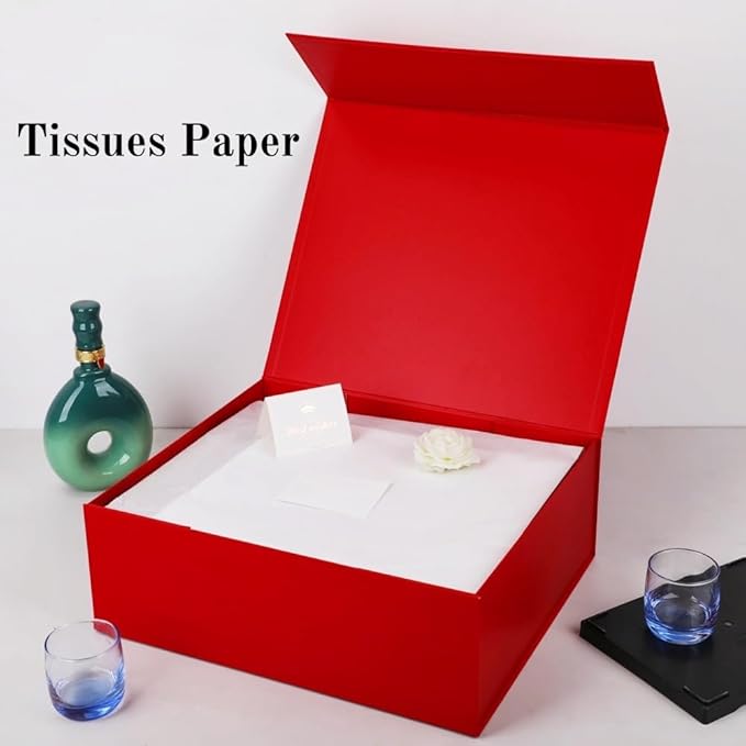 UoeRing 6 Pack Red Gift Box Large 13.5x11.8x4.7 inch Luxury Gift Box for Presents with Magnetic Closure Lid Collapsible,Birthday,Christmas,Contains Card, Ribbon, Tissue Paper,Shredded Paper Filler