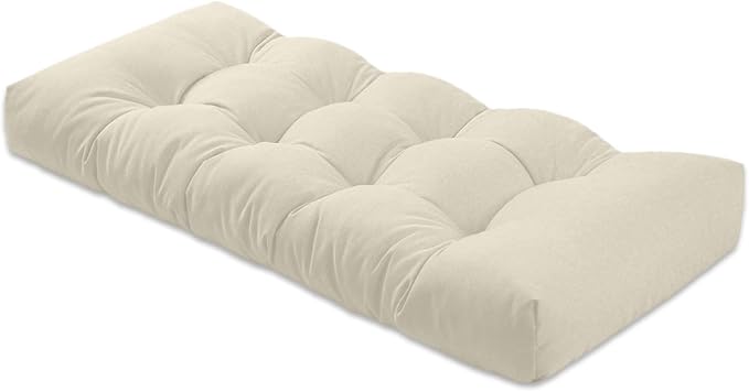 Bench Cushion 39 inches,Indoor/Outdoor Non-Slip Tufted Cushions, Premium Waterproof Linen, Soft Piano Sofa Cushions, High-Density Memory Foam(Light Beige-39x19x4in)
