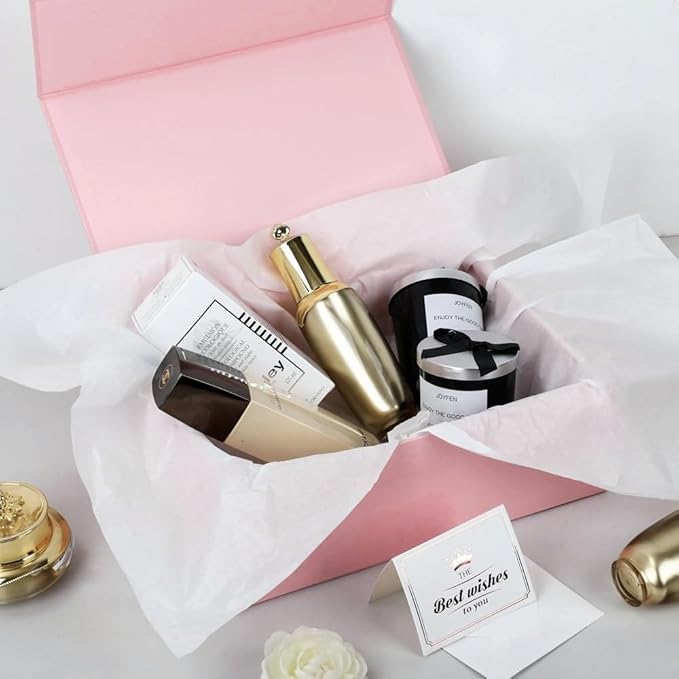 UoeRing 1 Pcs Pink Gift Box 9.5x6x3 inch Small Luxury Gift Box for Presents with Magnetic Lid Collapsible,Birthday,Christmas,Contains Card, Ribbon, Tissue Paper,Shredded Paper Fille