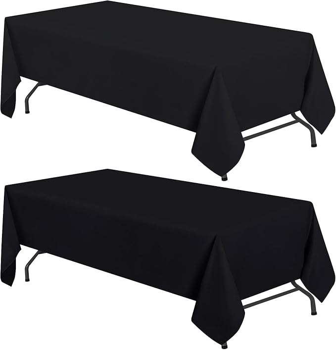 White Classic WEALUXE Black Table Cloths for 6 Foot Folding Tables [2 Pack, 60x102 Inches] Tablecloths Rectangular, Washable Linen Fabric Cloth