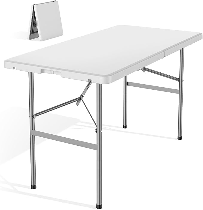DUMOS 3.8 FT Folding Picnic Table Easy to Fold and Store, Foldable Table for Camping Picnic Dining Party Kitchen Outdoor Indoor with Carrying Handle